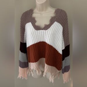 Multicolor Frayed Knit Sweater